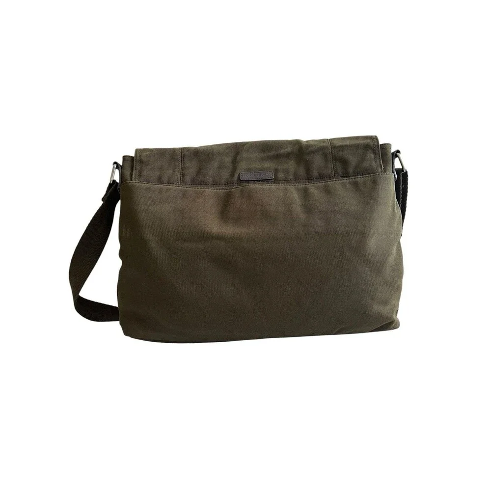 Banana Republic Olive Green Nylon Brown Leather Laptop Bag Messenger Briefcase